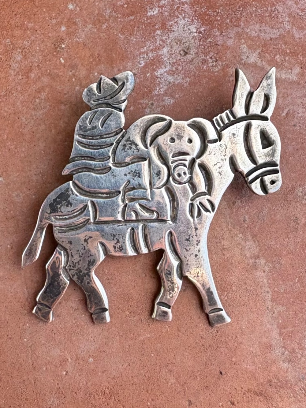 Vintage Sterling Silver Donkey Burro Pig Mexican Vaquero Figural Brooch Pin
